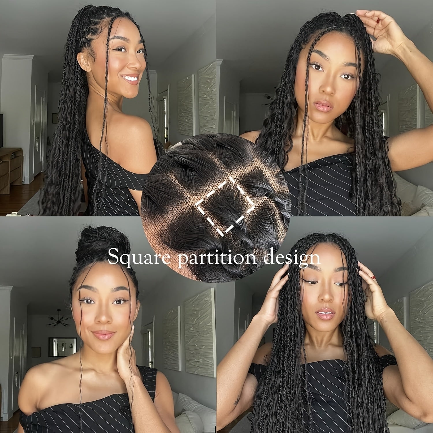 Full Lace Original Braids Wigs, Non-Grafted Knotless Box Braided Wig with Boho Curls Handmade Braids Detachable, Reused, Real like Born Braids Black Wig for Black Women Bohemian Braids 30 Inch